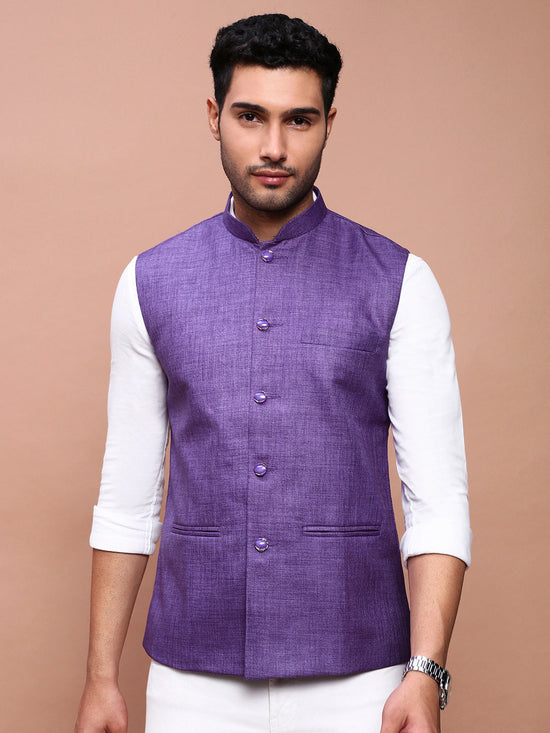 Men Solid Purple Slim Fit Nehru Jacket-AD-J-455-Purple