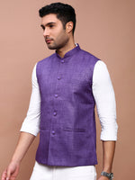 Men Solid Purple Slim Fit Nehru Jacket-AD-J-455-Purple