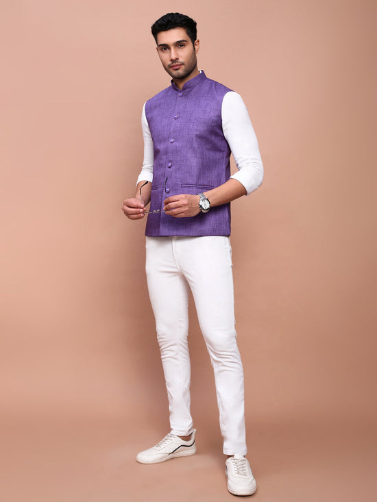 Men Solid Purple Slim Fit Nehru Jacket-AD-J-455-Purple