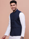 Men Solid Blue Slim Fit Nehru Jacket-AD-J-510-Blue