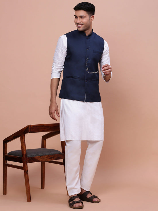 Men Solid Blue Slim Fit Nehru Jacket-AD-J-510-Blue