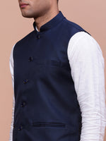 Men Solid Blue Slim Fit Nehru Jacket-AD-J-510-Blue