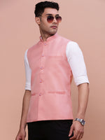 Men Solid Peach Slim Fit Nehru Jacket-AD-J-510-Peach