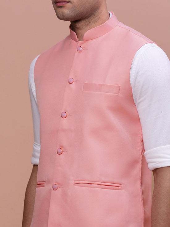 Men Solid Peach Slim Fit Nehru Jacket-AD-J-510-Peach