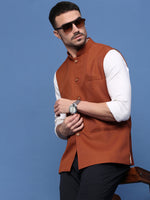 Men Solid Rust Slim Fit Nehru Jacket-AD-J-510-Rust