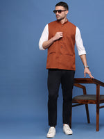 Men Solid Rust Slim Fit Nehru Jacket-AD-J-510-Rust