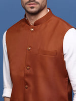 Men Solid Rust Slim Fit Nehru Jacket-AD-J-510-Rust