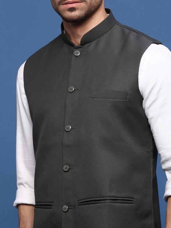 Men Solid Charcoal Slim Fit Nehru Jacket-AD-J-535-Charcoal