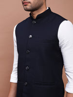 Men Solid Navy Blue Slim Fit Nehru Jacket-AD-J-535-Navyblue