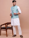 Men Printed Turquoise Blue Slim Fit Nehru Jacket-AD-J-638-Turquoiseblue