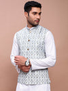 Men Printed Green Slim Fit Nehru Jacket-AD-J-655-Green