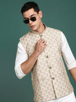 Men Printed Cream Slim Fit Nehru Jacket-AD-J-658-Cream