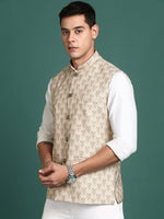 Men Printed Cream Slim Fit Nehru Jacket-AD-J-658-Cream