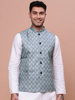 Men Printed Green Slim Fit Nehru Jacket-AD-J-662-Green