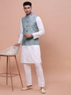 Men Printed Green Slim Fit Nehru Jacket-AD-J-662-Green