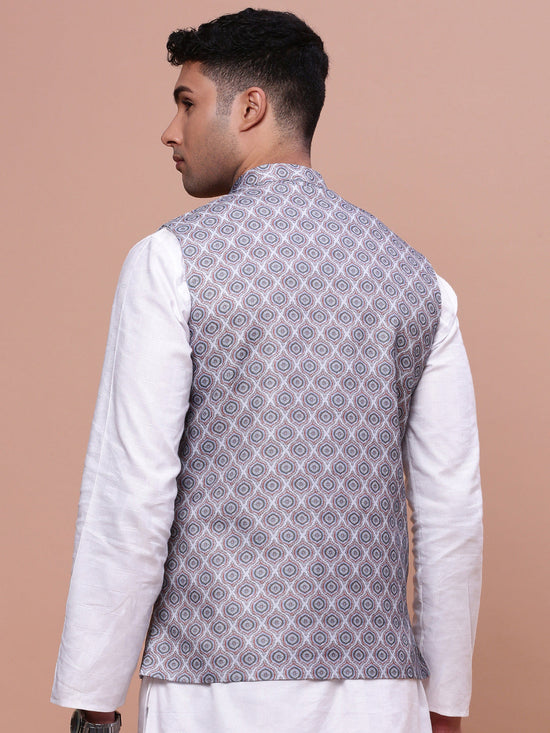 Men Printed Grey Slim Fit Nehru Jacket-AD-J-662-Grey