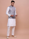 Men Printed Grey Slim Fit Nehru Jacket-AD-J-662-Grey