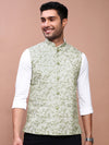 Men Printed Green Slim Fit Nehru Jacket-AD-J-664-Green