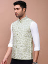 Men Printed Green Slim Fit Nehru Jacket-AD-J-664-Green