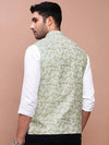 Men Printed Green Slim Fit Nehru Jacket-AD-J-664-Green