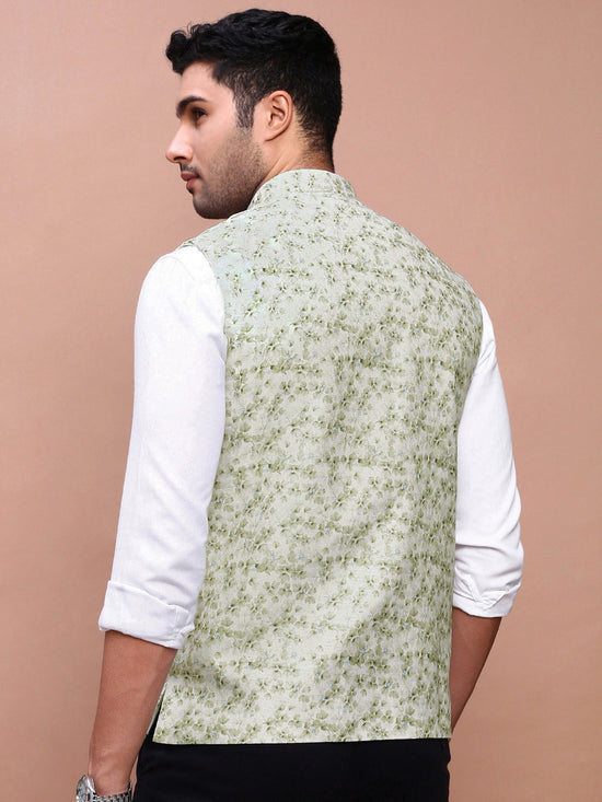 Men Printed Green Slim Fit Nehru Jacket-AD-J-664-Green