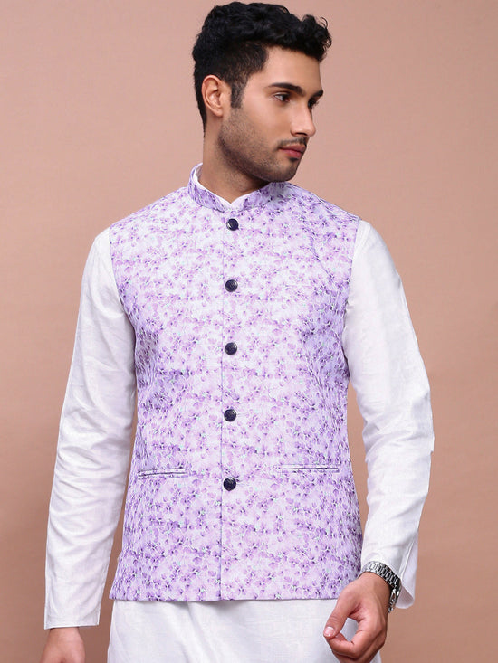 Men Printed Lavender Slim Fit Nehru Jacket-AD-J-664-Lavender