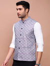 Men Printed Purple Slim Fit Nehru Jacket-AD-J-665-Purple