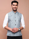 Men Printed Teal Slim Fit Nehru Jacket-AD-J-665-Teal