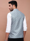 Men Printed Teal Slim Fit Nehru Jacket-AD-J-665-Teal