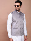 Men Solid Grey Slim Fit Nehru Jacket-AD-J-707-Grey