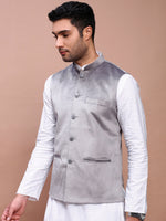 Men Solid Grey Slim Fit Nehru Jacket-AD-J-707-Grey