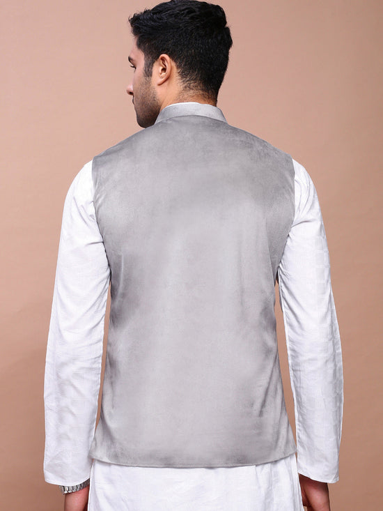 Men Solid Grey Slim Fit Nehru Jacket-AD-J-707-Grey