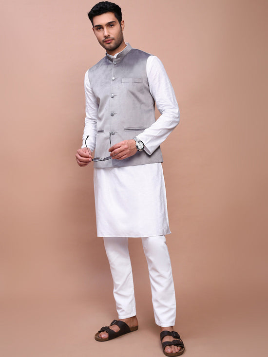 Men Solid Grey Slim Fit Nehru Jacket-AD-J-707-Grey