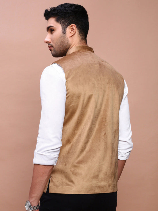 Men Solid Khaki Slim Fit Nehru Jacket-AD-J-707-Khaki