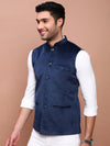 Men Solid Navy Blue Slim Fit Nehru Jacket-AD-J-707-Navyblue