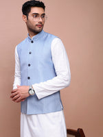 Men Woven Design Blue Slim Fit Nehru Jacket-AD-J-804-Blue