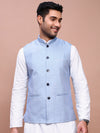 Men Woven Design Blue Slim Fit Nehru Jacket-AD-J-804-Blue