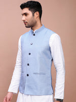 Men Woven Design Blue Slim Fit Nehru Jacket-AD-J-804-Blue