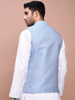 Men Woven Design Blue Slim Fit Nehru Jacket-AD-J-804-Blue