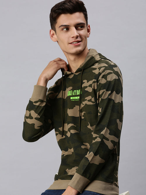 Men Hooded Camouflage Green Sweatshirt-ADJMN101-Olive