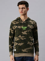 Men Hooded Camouflage Green Sweatshirt-ADJMN101-Olive