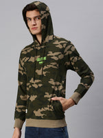 Men Hooded Camouflage Green Sweatshirt-ADJMN101-Olive