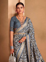 Saree Mall Women's  Blend Grey Woven Design Designer Saree With Blouse Piece-ADWTYA1003