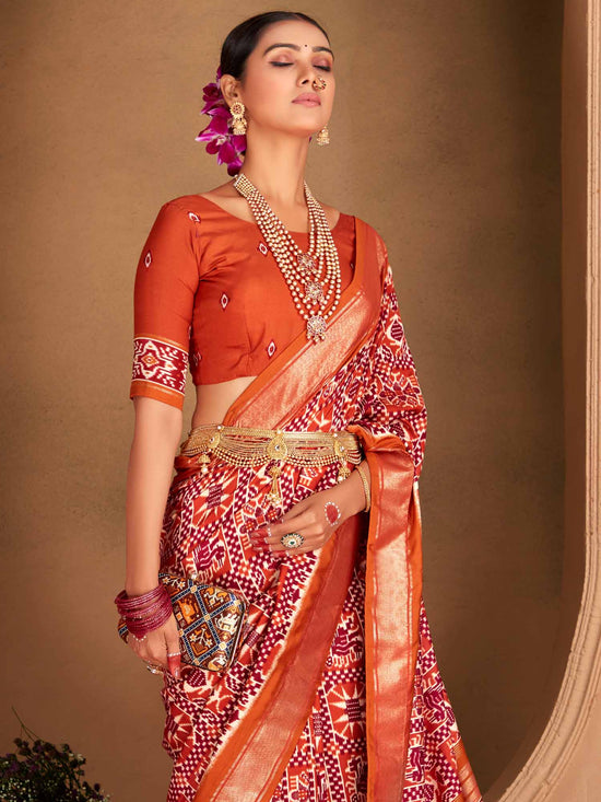 Saree Mall Women's  Blend Orange Woven Design Designer Saree With Blouse Piece-ADWTYA1012