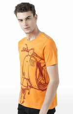 Huetrap Orange Mens Short Sleeve Graphic Printed Tshirt-HT17MKGRABZO00539