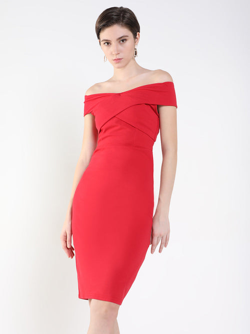 Women Solid Red Bodycon Dress-AE-001-Red