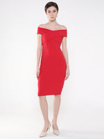 Women Solid Red Bodycon Dress-AE-001-Red