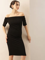 Women Solid Black Sheath Dress-AE-002-Black