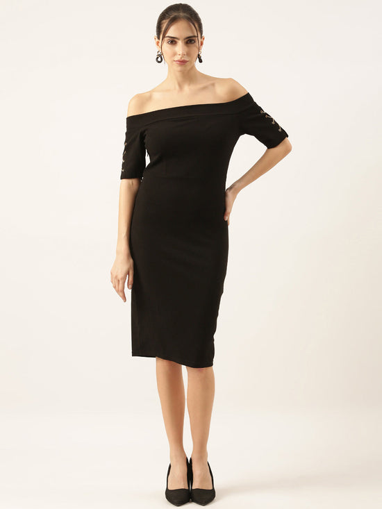 Women Solid Black Sheath Dress-AE-002-Black