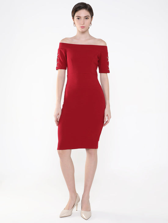 Women Solid Red Sheath Dress-AE-002-Red